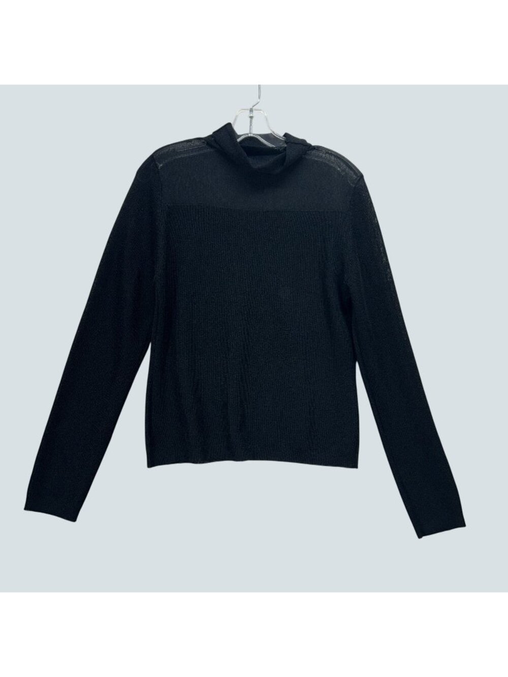 Ca Va De Soi Sheer Black Long Sleeve Top With Mock Neck Rayon Blend Womens L